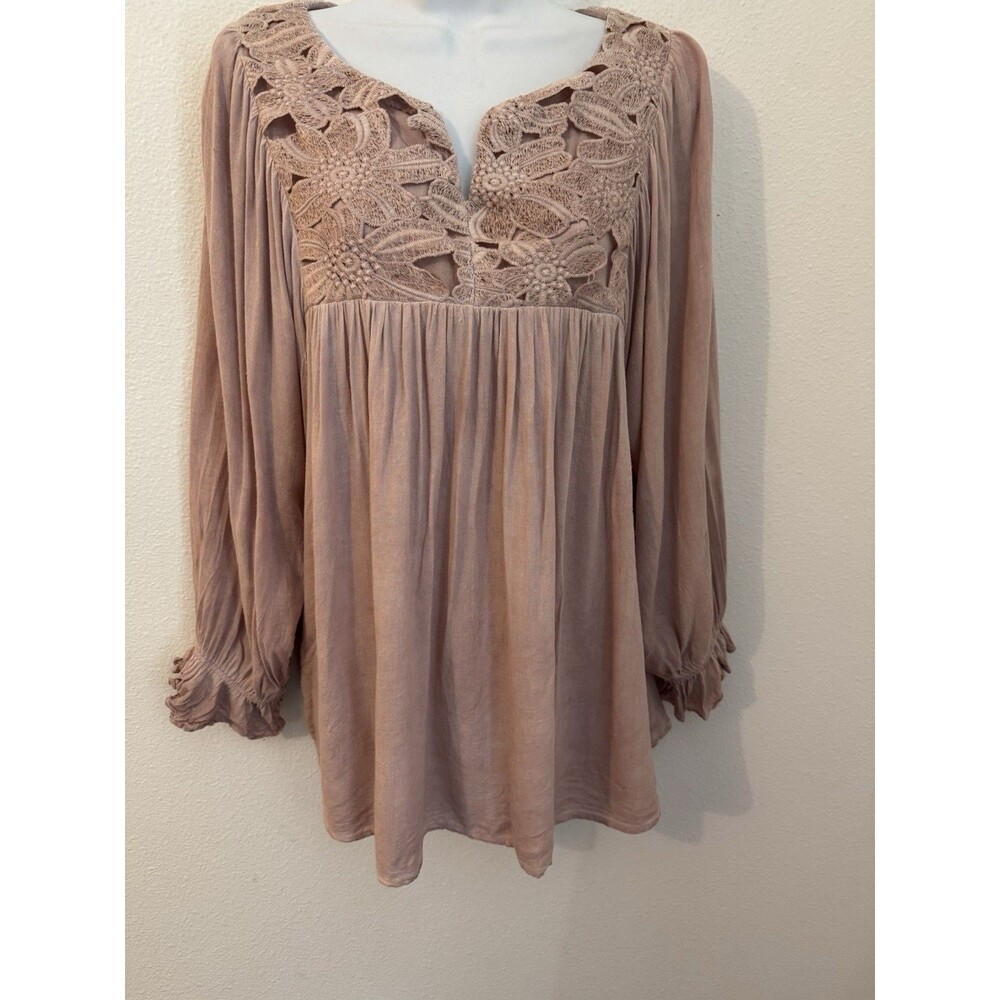 Promesa Blouse Boho Flowy Embroidered Floral Rayon Blush Pink Oversized S